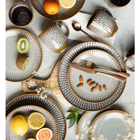 LUBIANA STONEWARE CERAMIKA / METEOR DESERT / Serwis obiadowy 24 elementów dla 8 osób / odcień piaskowo-niebieski