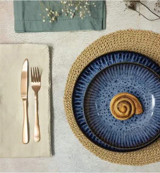 LUBIANA STONEWARE CERAMIKA / COSMOS / Serwis obiadowy 24 elementów dla 8 osób / odcień niebieskiego