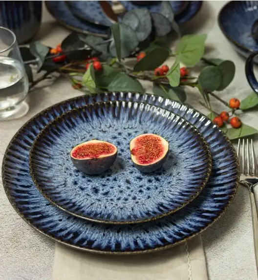 LUBIANA STONEWARE CERAMIKA / COSMOS / Serwis obiadowy 24 elementów dla 8 osób / odcień niebieskiego