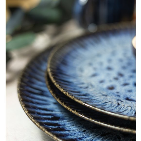 LUBIANA STONEWARE CERAMIKA / COSMOS / Serwis obiadowy 36 elementów dla 12 osób / odcień niebieskiego