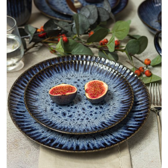 LUBIANA STONEWARE CERAMIKA / COSMOS / Serwis obiadowy 36 elementów dla 12 osób / odcień niebieskiego