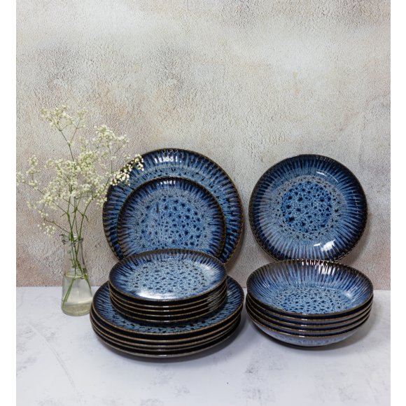 LUBIANA STONEWARE CERAMIKA / COSMOS / Serwis obiadowy 36 elementów dla 12 osób / odcień niebieskiego
