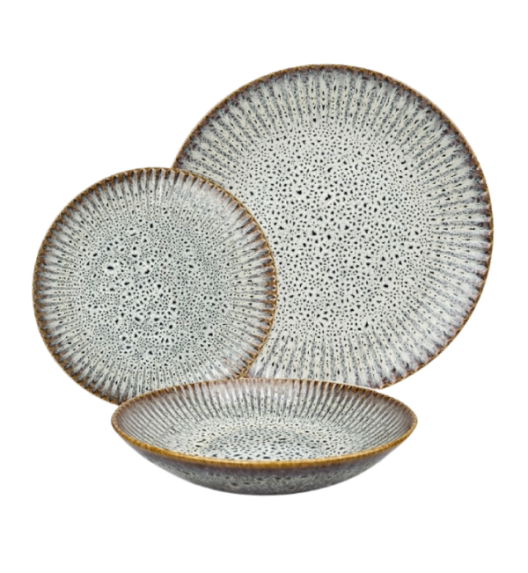 LUBIANA STONEWARE CERAMIKA / METEOR DESERT / Serwis obiadowy 36 elementów dla 12 osób / odcień piaskowo-niebieski