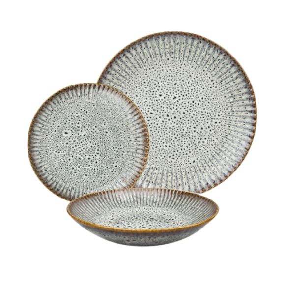 LUBIANA STONEWARE CERAMIKA / METEOR DESERT / Serwis obiadowy 36 elementów dla 12 osób / odcień piaskowo-niebieski
