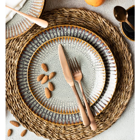 LUBIANA STONEWARE CERAMIKA / METEOR DESERT / Serwis obiadowy 36 elementów dla 12 osób / odcień piaskowo-niebieski