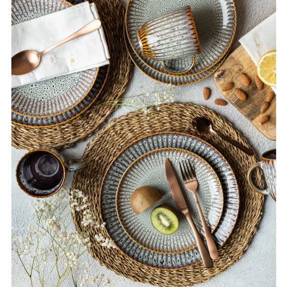 LUBIANA STONEWARE CERAMIKA / METEOR DESERT / Serwis obiadowy 36 elementów dla 12 osób / odcień piaskowo-niebieski