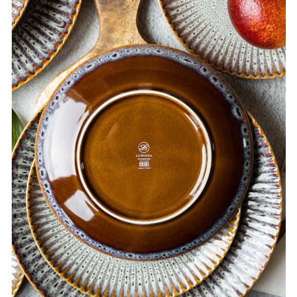 LUBIANA STONEWARE CERAMIKA / METEOR DESERT / Serwis obiadowy 36 elementów dla 12 osób / odcień piaskowo-niebieski