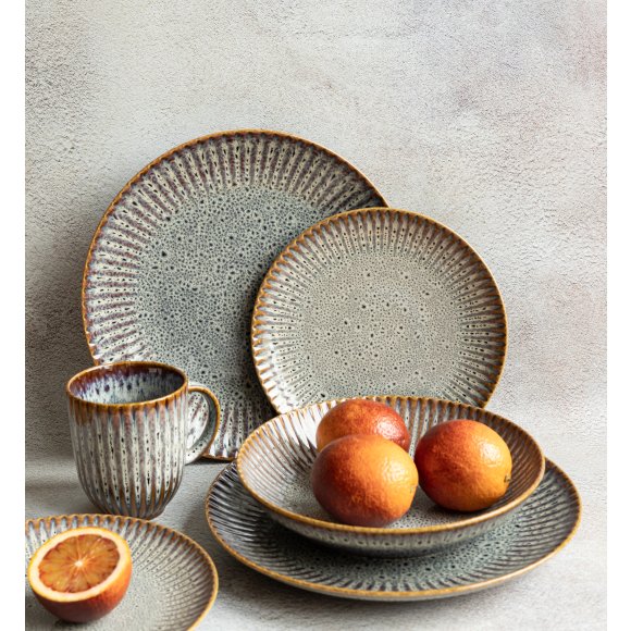 LUBIANA STONEWARE CERAMIKA / METEOR DESERT / Serwis obiadowy 36 elementów dla 12 osób / odcień piaskowo-niebieski
