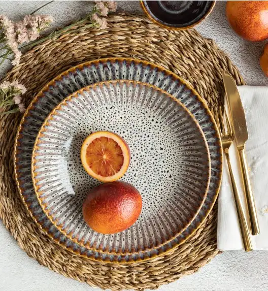 LUBIANA STONEWARE CERAMIKA / METEOR DESERT / Serwis obiadowy 36 elementów dla 12 osób / odcień piaskowo-niebieski