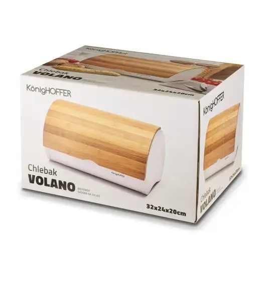 KONIGHOFFER VOLANO Chlebak metalowy z drewnianą pokrywą / biały / 34 x 24,5 x 21 cm