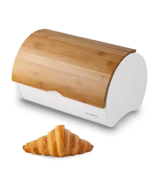 KONIGHOFFER VOLANO Chlebak metalowy z drewnianą pokrywą / biały / 34 x 24,5 x 21 cm