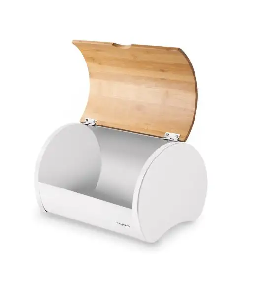 KONIGHOFFER VOLANO Chlebak metalowy z drewnianą pokrywą / biały / 34 x 24,5 x 21 cm