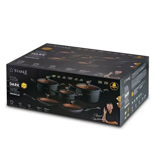 STARKE PRO DARK COPPER Zestaw garnków 10 el z pokrywkami / Nieprzywierająca powłoka MARBLE PLUS / indukcja