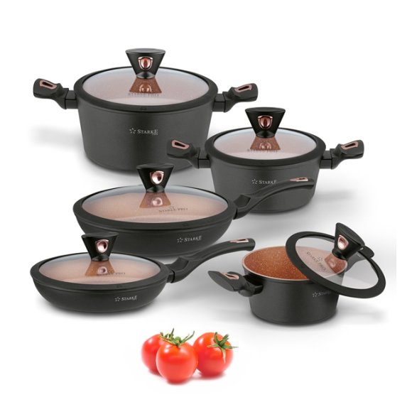 STARKE PRO DARK COPPER Zestaw garnków 10 el z pokrywkami / Nieprzywierająca powłoka MARBLE PLUS / indukcja