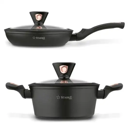 STARKE PRO DARK COPPER Zestaw garnków 10 el z pokrywkami / Nieprzywierająca powłoka MARBLE PLUS / indukcja