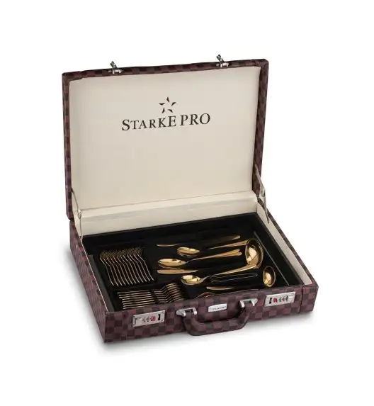STARKE PRO GIULIA Sztućce Komplet 72 el w skórzanej walizce / 12 osób / złote / stal nierdzewna