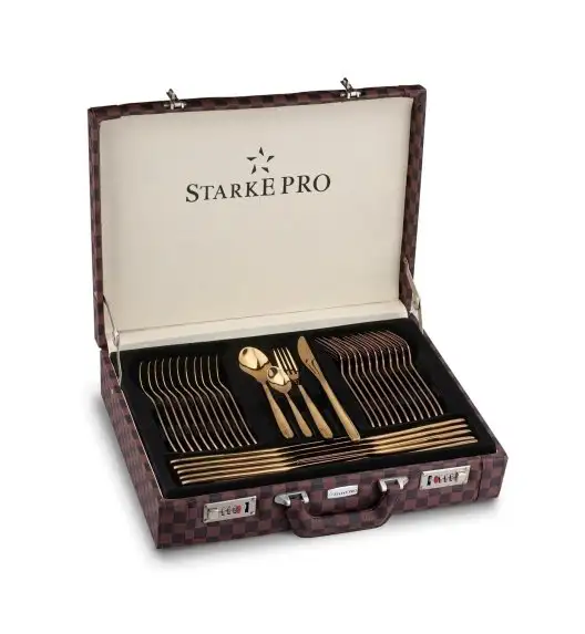 STARKE PRO GIULIA Sztućce Komplet 72 el w skórzanej walizce / 12 osób / złote / stal nierdzewna