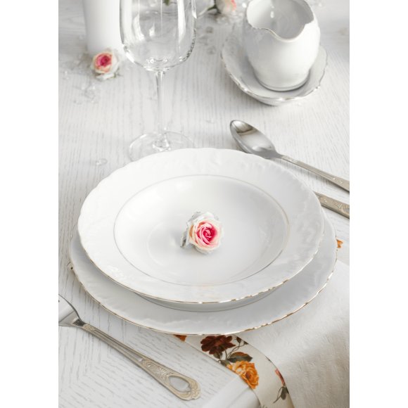 ĆMIELÓW ROCOCO 3604 ZŁOTA LINIA Zestaw obiadowy 18 el / 6 osób / porcelana