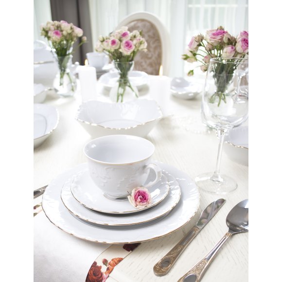 ĆMIELÓW ROCOCO 3604 ZŁOTA LINIA Zestaw obiadowy 18 el / 6 osób / porcelana