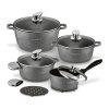KONIGHOFFER POLLO GREY Zestaw garnków z pokrywkami 8 el + 2 nakładki na uchwyty / indukcja / szary nakrapiany