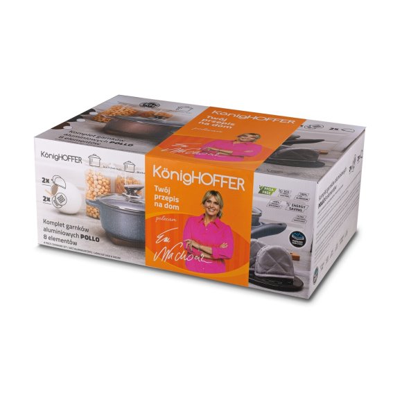 KONIGHOFFER POLLO ROSE GOLD Zestaw garnków z pokrywkami 8 el + 2 nakładki na uchwyty / indukcja