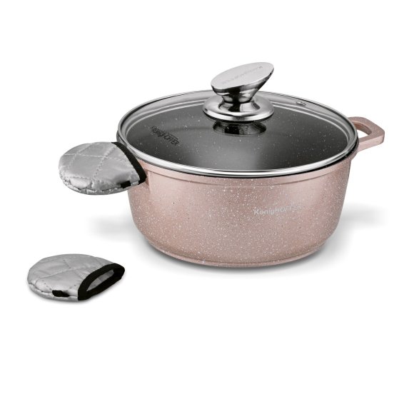 KONIGHOFFER POLLO ROSE GOLD Zestaw garnków z pokrywkami 8 el + 2 nakładki na uchwyty / indukcja