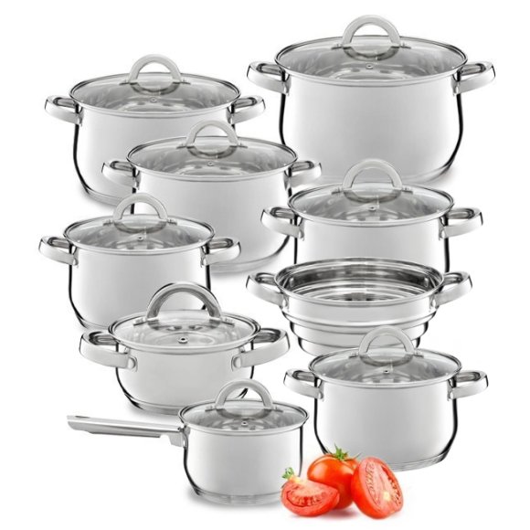 AMBITION BERRY Komplet Garnki z pokrywkami 17 el / stal nierdzewna