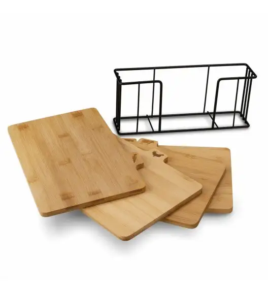 KONIGHOFFER CEDAR Zestaw 4 desek do krojenia ze stojakiem 29x21x7 cm / drewno bambusowe