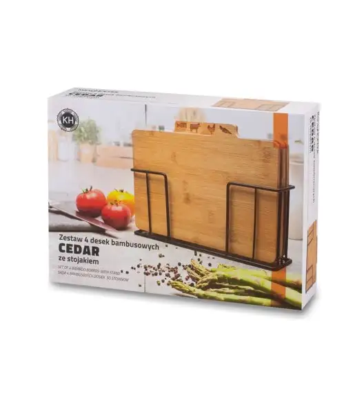 KONIGHOFFER CEDAR Zestaw 4 desek do krojenia ze stojakiem 29x21x7 cm / drewno bambusowe