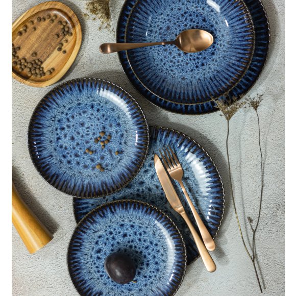 LUBIANA STONEWARE CERAMIKA / COSMOS / 6x Talerz obiadowy 27 cm / odcień niebieskiego