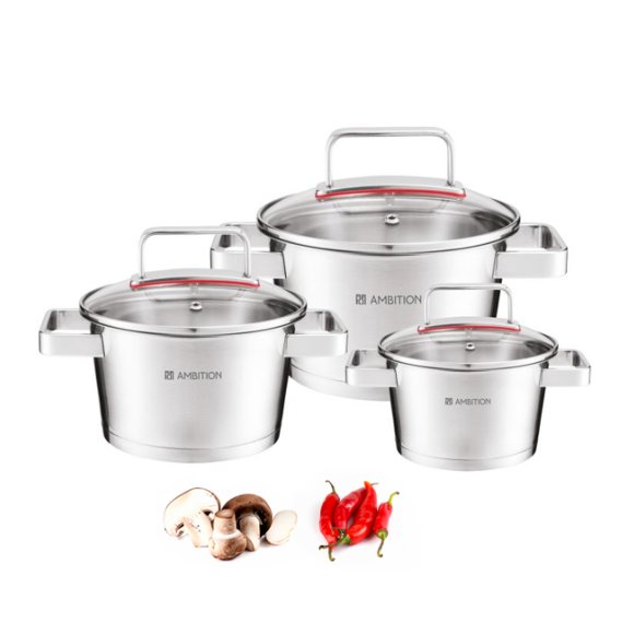 AMBITION SELECTION Komplet garnków z pokrywkami 6 el / stal nierdzewna / indukcja