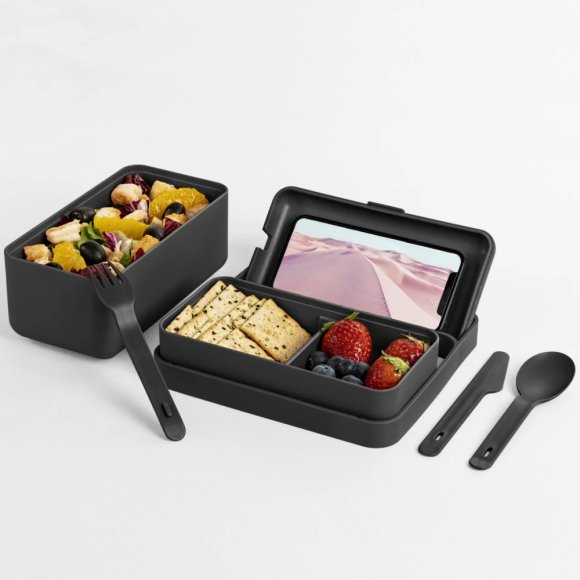 BLIM PLUS Lunchbox ze sztućcami mały czarny / innowacyjny / wygodny
