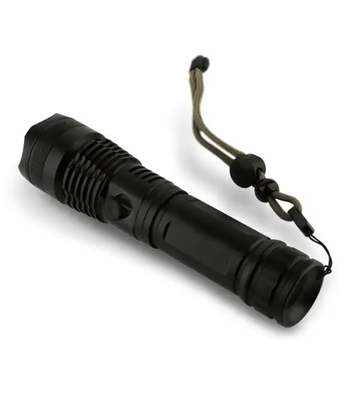 TADAR Latarka taktyczna z akumulatorem 17 x 4 cm / czarna / 5 trybów / ze sznurkiem