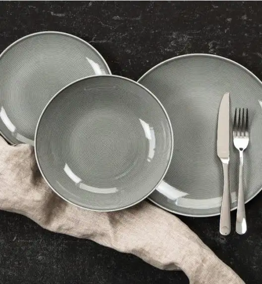 LUBIANA BOSS PRĄŻKI K1 OPK Serwis obiadowy szary 36 el / 12 osób / porcelana ręcznie malowana
