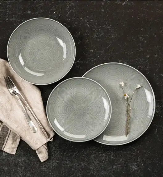 LUBIANA BOSS PRĄŻKI K1 OPK Serwis obiadowy szary 36 el / 12 osób / porcelana ręcznie malowana