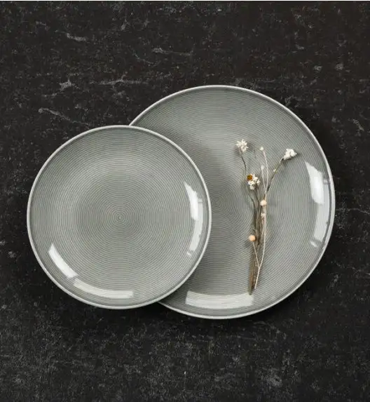 LUBIANA BOSS PRĄŻKI K1 OPK Serwis obiadowy szary 36 el / 12 osób / porcelana ręcznie malowana