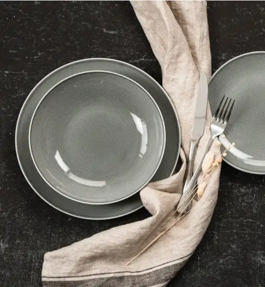 LUBIANA BOSS PRĄŻKI K1 OPK Serwis obiadowy szary 36 el / 12 osób / porcelana ręcznie malowana