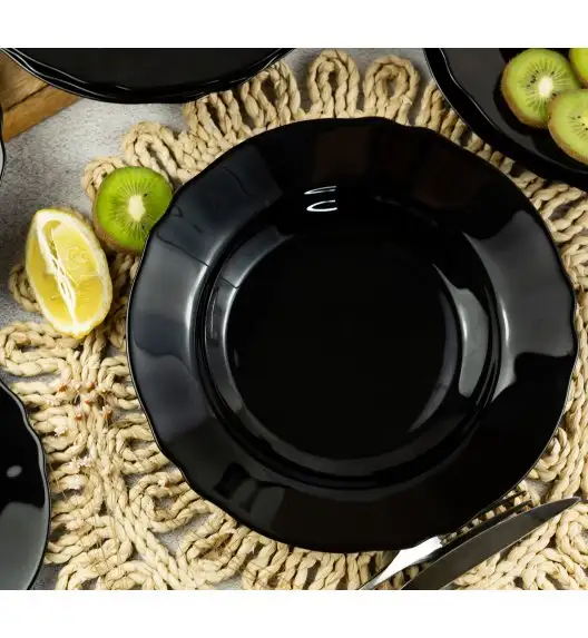 ARCOPAL BLACK MOON Komplet obiadowy 18 el dla 6 os | czarny | szkło hartowane