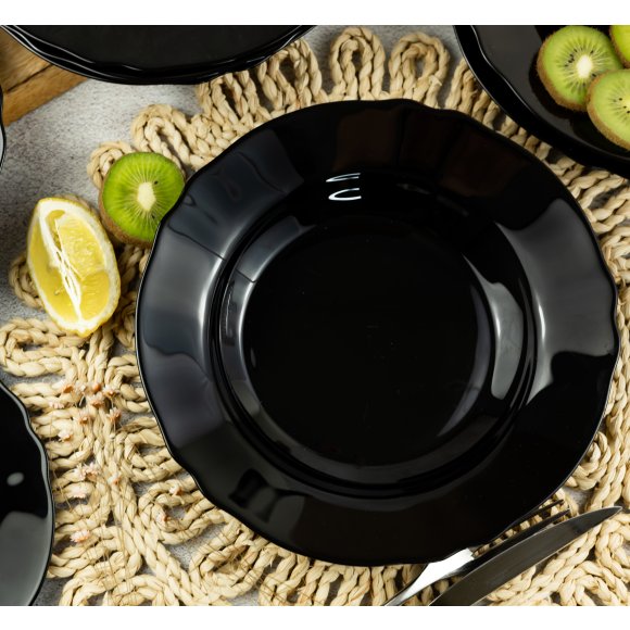 ARCOPAL BLACK MOON Komplet obiadowy 18 el dla 6 os | czarny | szkło hartowane