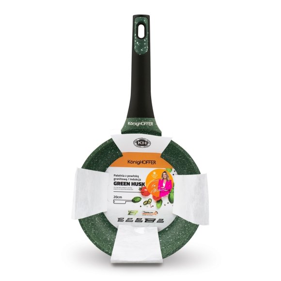 KönigHOFFER GREEN HUSK Patelnia granitowa 20 cm + pokrywka uniwersalna TADAR / indukcja
