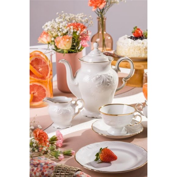 CHODZIEŻ FRYDERYKA ZŁOTA LINIA C236 Serwis kawowy 39 el / 12 osób / porcelana ecru