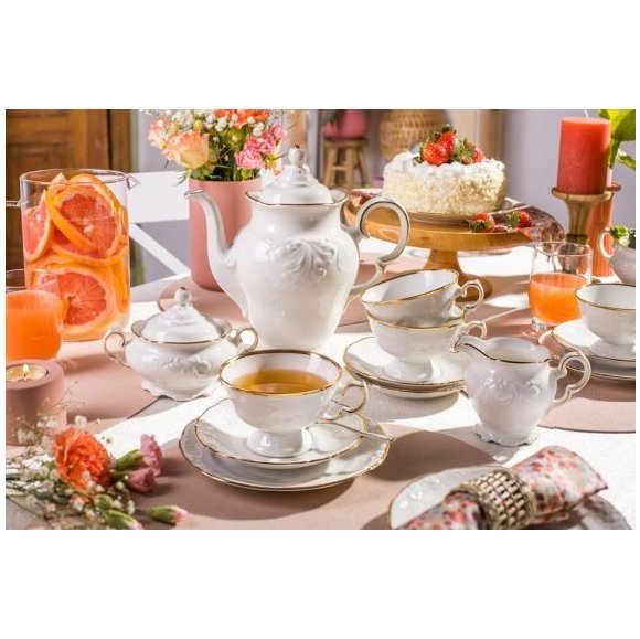 CHODZIEŻ FRYDERYKA ZŁOTA LINIA C236 Serwis kawowy 39 el / 12 osób / porcelana ecru