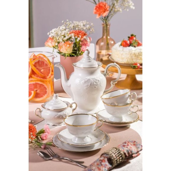 CHODZIEŻ FRYDERYKA ZŁOTA LINIA C236 Serwis kawowy 39 el / 12 osób / porcelana ecru