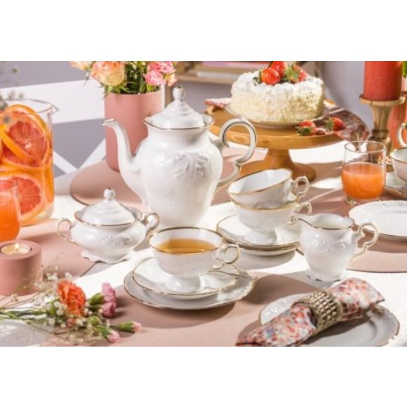 CHODZIEŻ FRYDERYKA ZŁOTA LINIA C236 Serwis kawowy 39 el / 12 osób / porcelana ecru