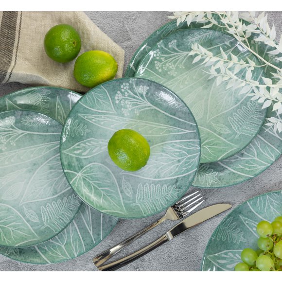 LUBIANA BOSS KERAJET DIGITAL PRINTING | 9075 KJ LIŚCIE | 12x Talerz deserowy 20,5 cm | niebieski