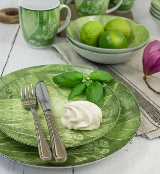 LUBIANA BOSS KERAJET DIGITAL PRINTING | 9075A KJ LIŚCIE | 12x Talerz głęboki / salaterka 17,5 cm | zielony