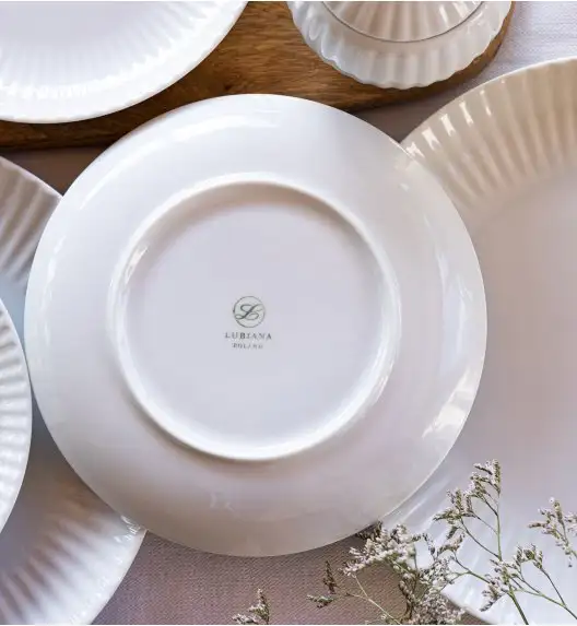 LUBIANA DAISY Talerz obiadowy płytki 24 cm | biała porcelana | luz