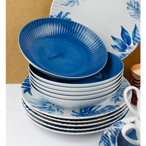WYPRZEDAŻ! LUBIANA DAISY BLUE Zestaw 8 talerzy dla 4 osób / porcelana ręcznie zdobiona
