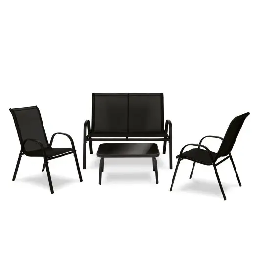 TADAR PANAMA Zestaw mebli ogrodowych / ławka + 2 krzesła + prostokątny stolik ze szklanym blatem