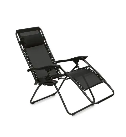 TADAR Leżak ogrodowy 66 x 160 cm / plażowy / czarny / grawitacyjny